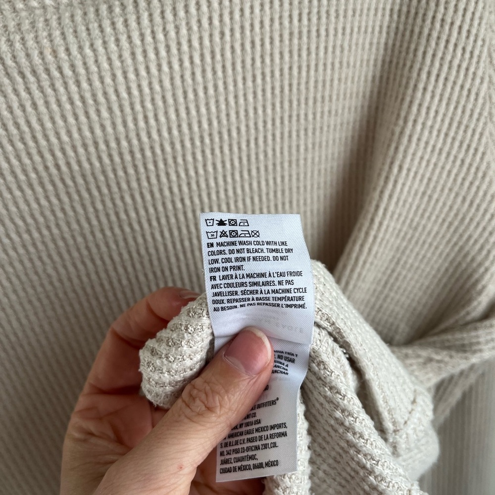 American Eagle Outfitters Cream Waffle Crew Neck Top - Picture 4 of 5